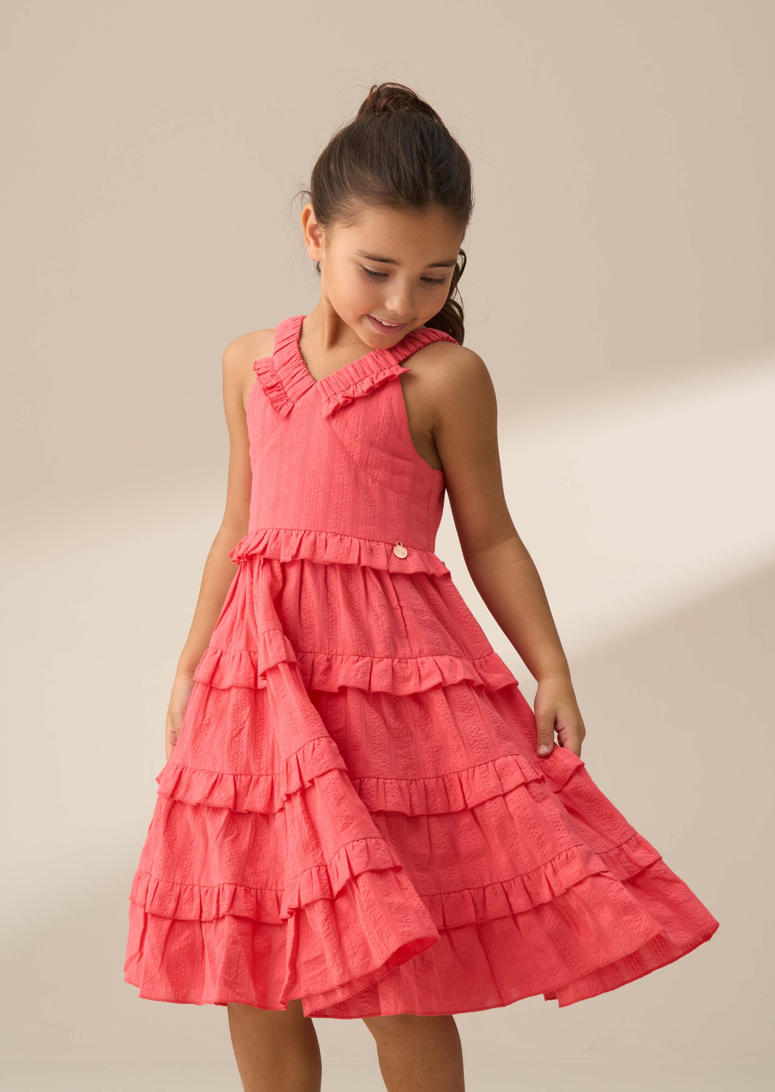 Marie Coral Tiered Frill Dress