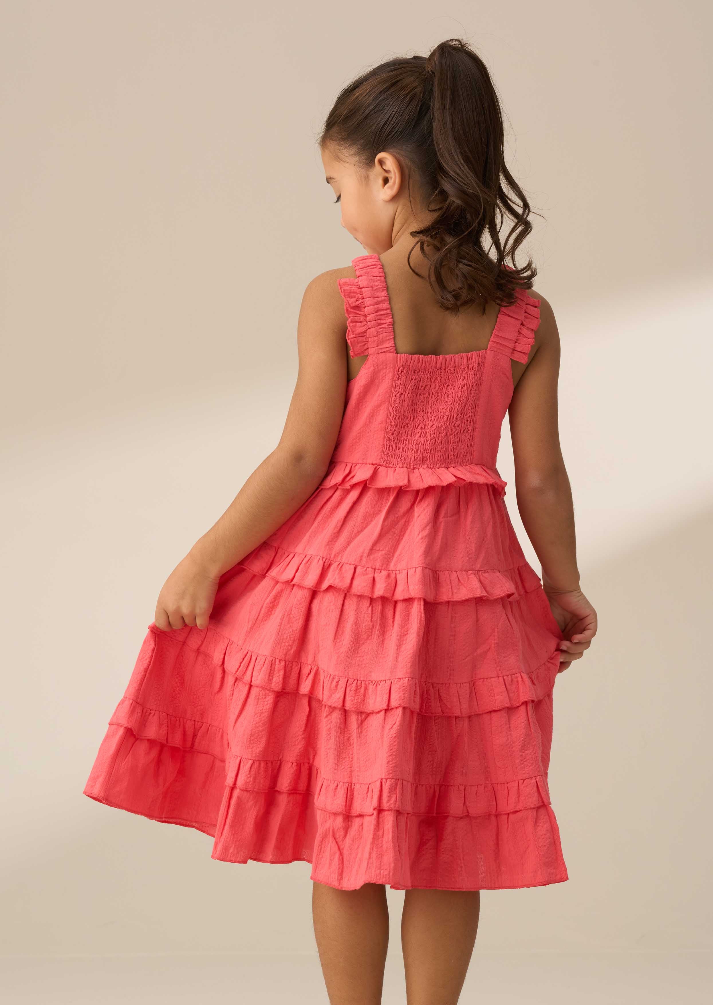 Marie Coral Tiered Frill Dress