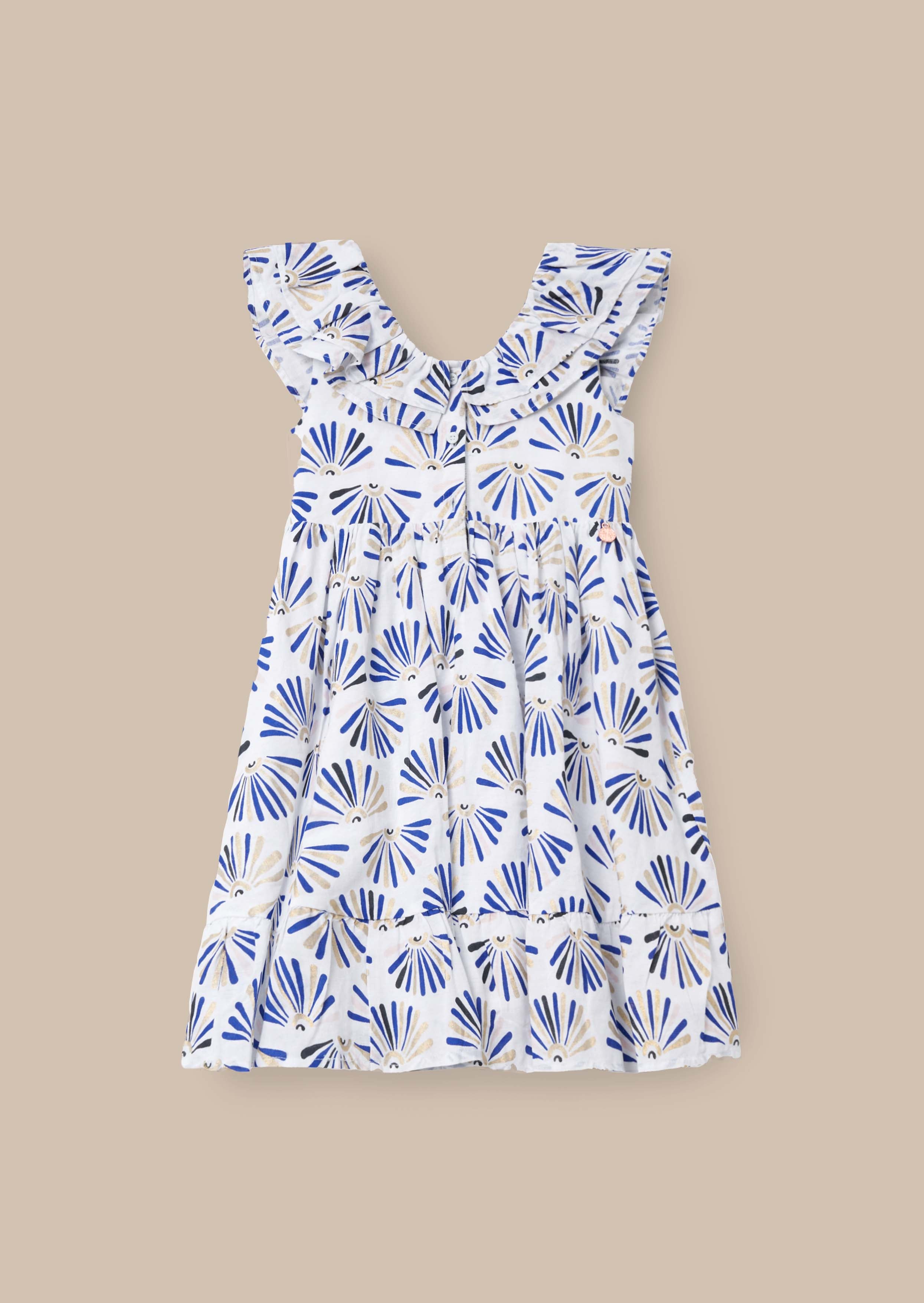 Lina Blue Frill Neck Print Dress