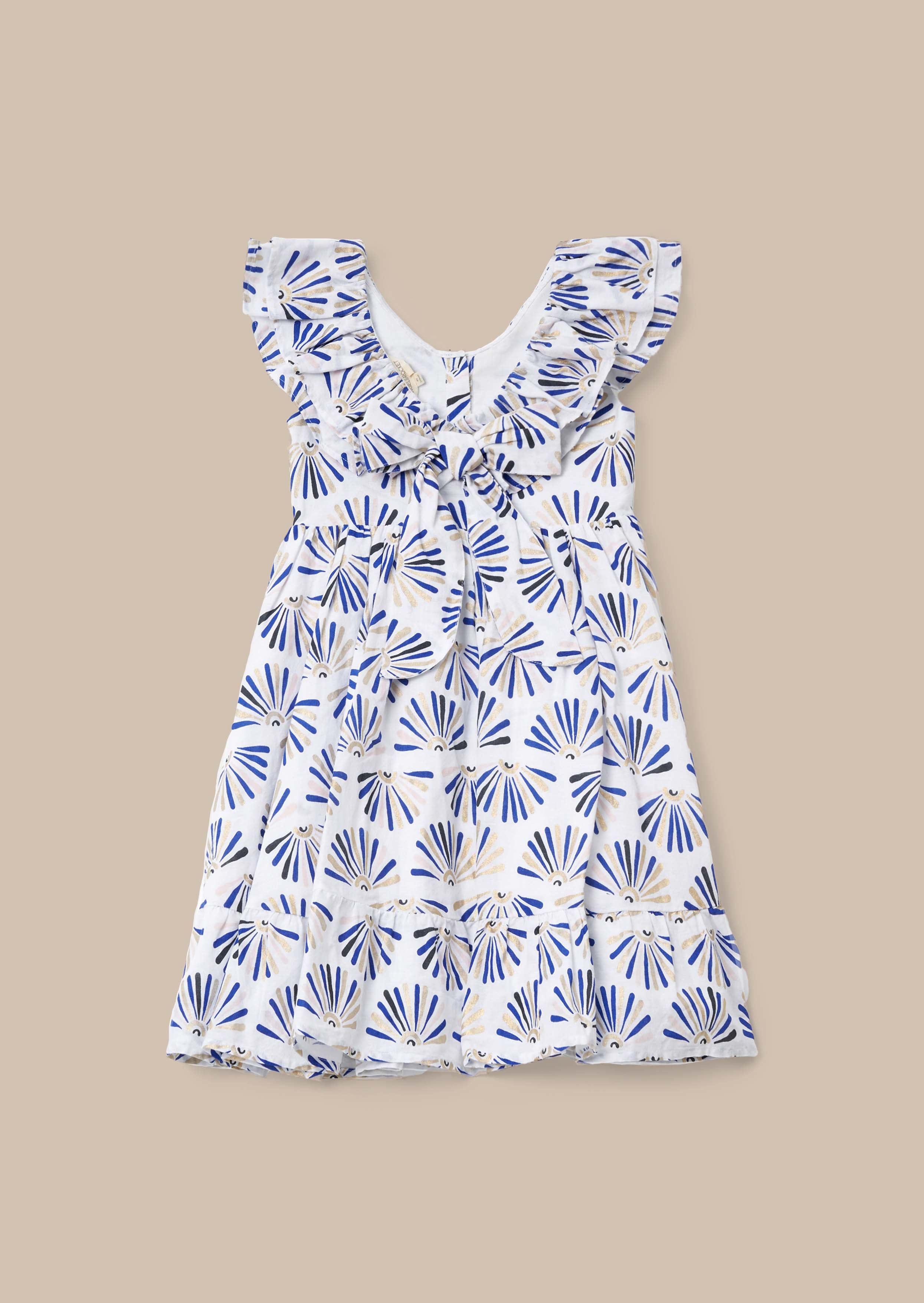 Lina Blue Frill Neck Print Dress