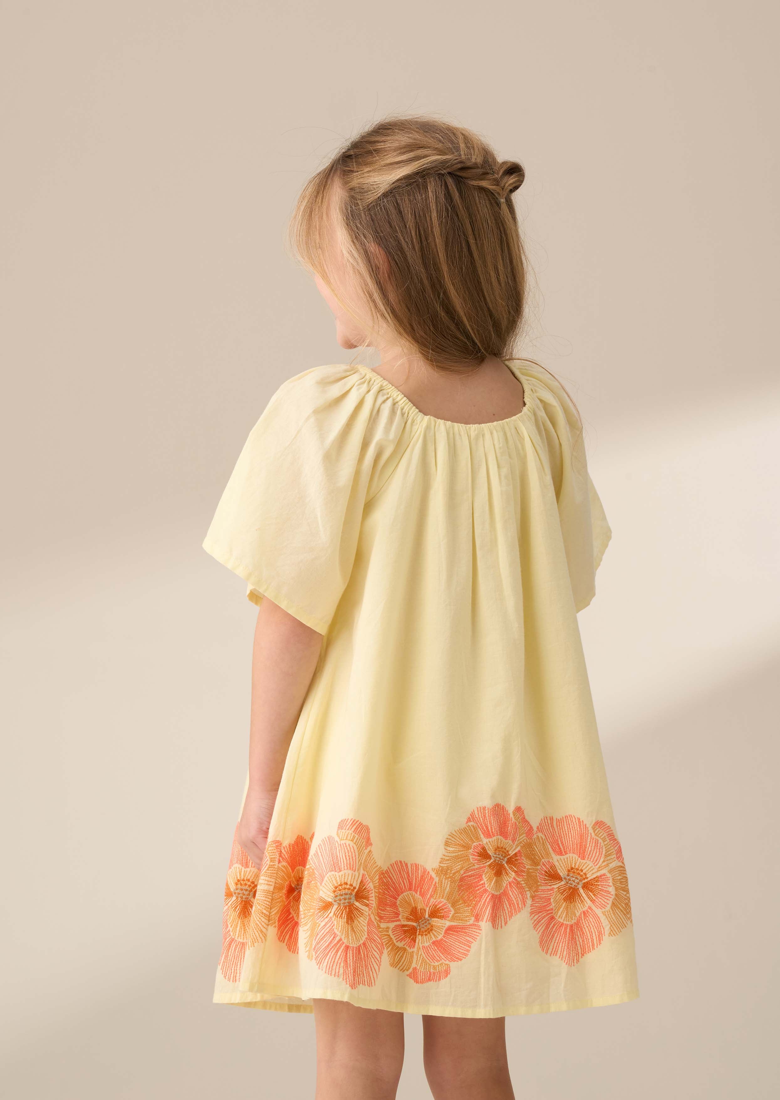 maxi girl yellow embroidered swing dress