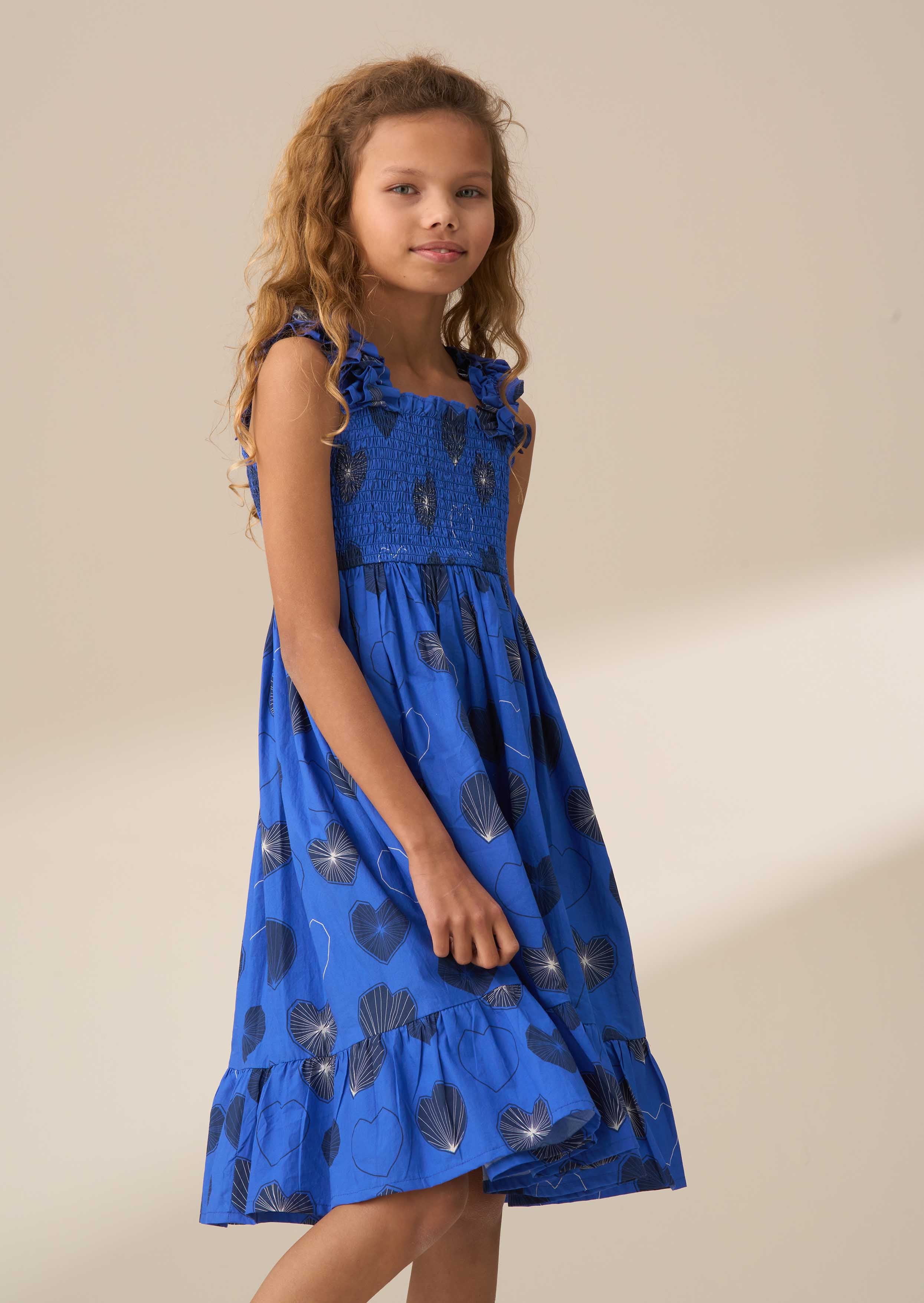 mini girl blue tiered print dress