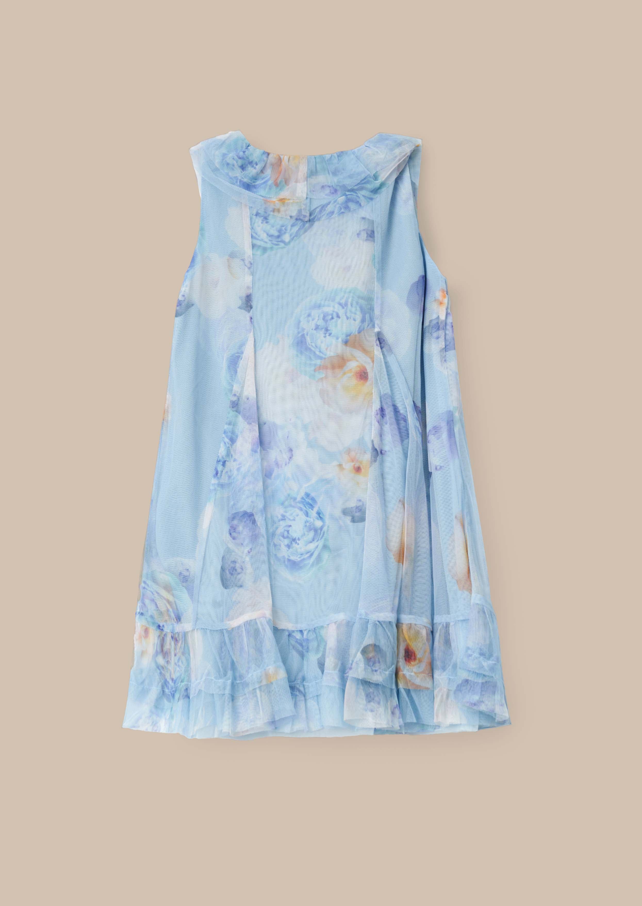 Lia Blue Printed Frill Mesh Dress