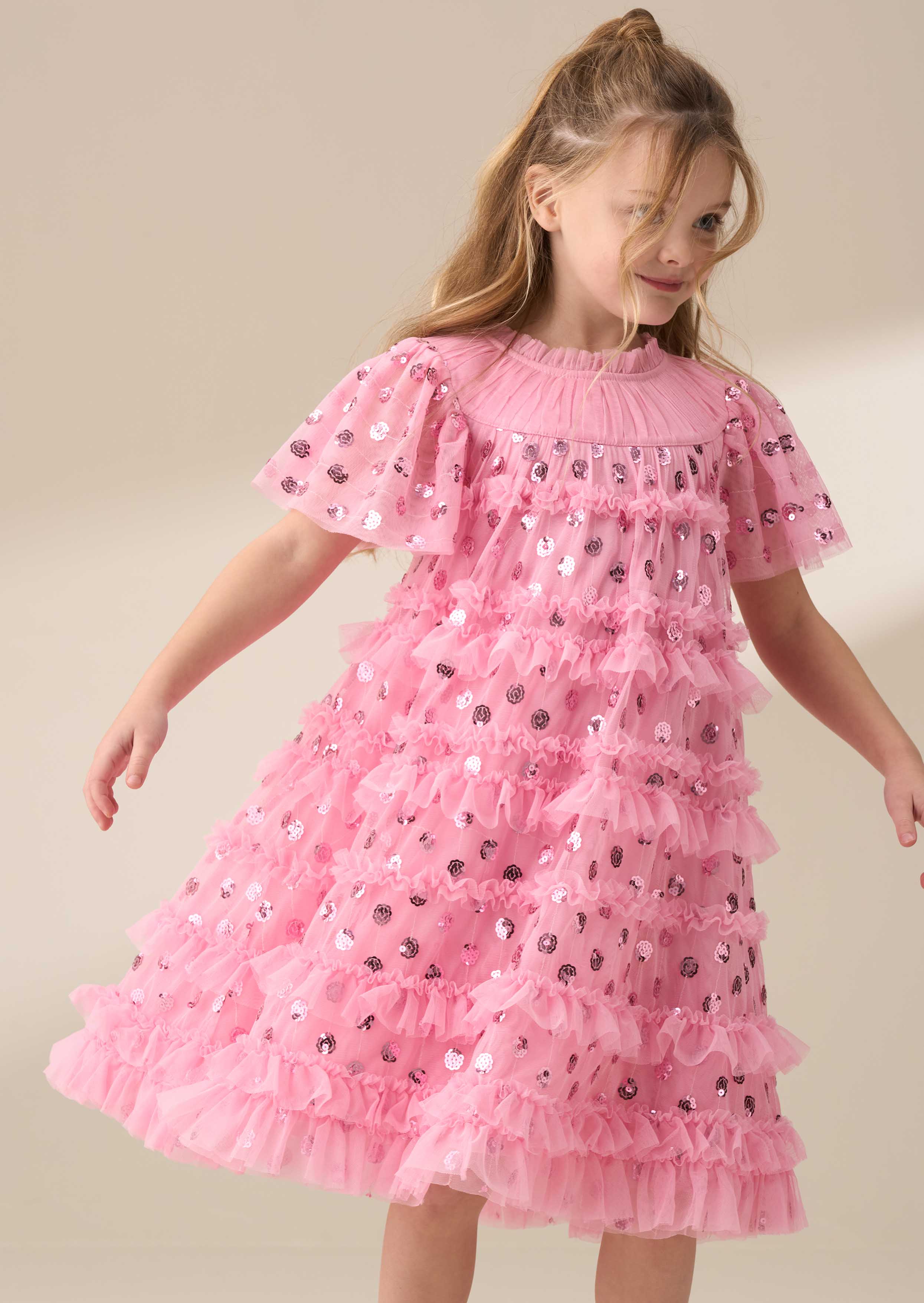 Bea Pink Mesh Frill Dress