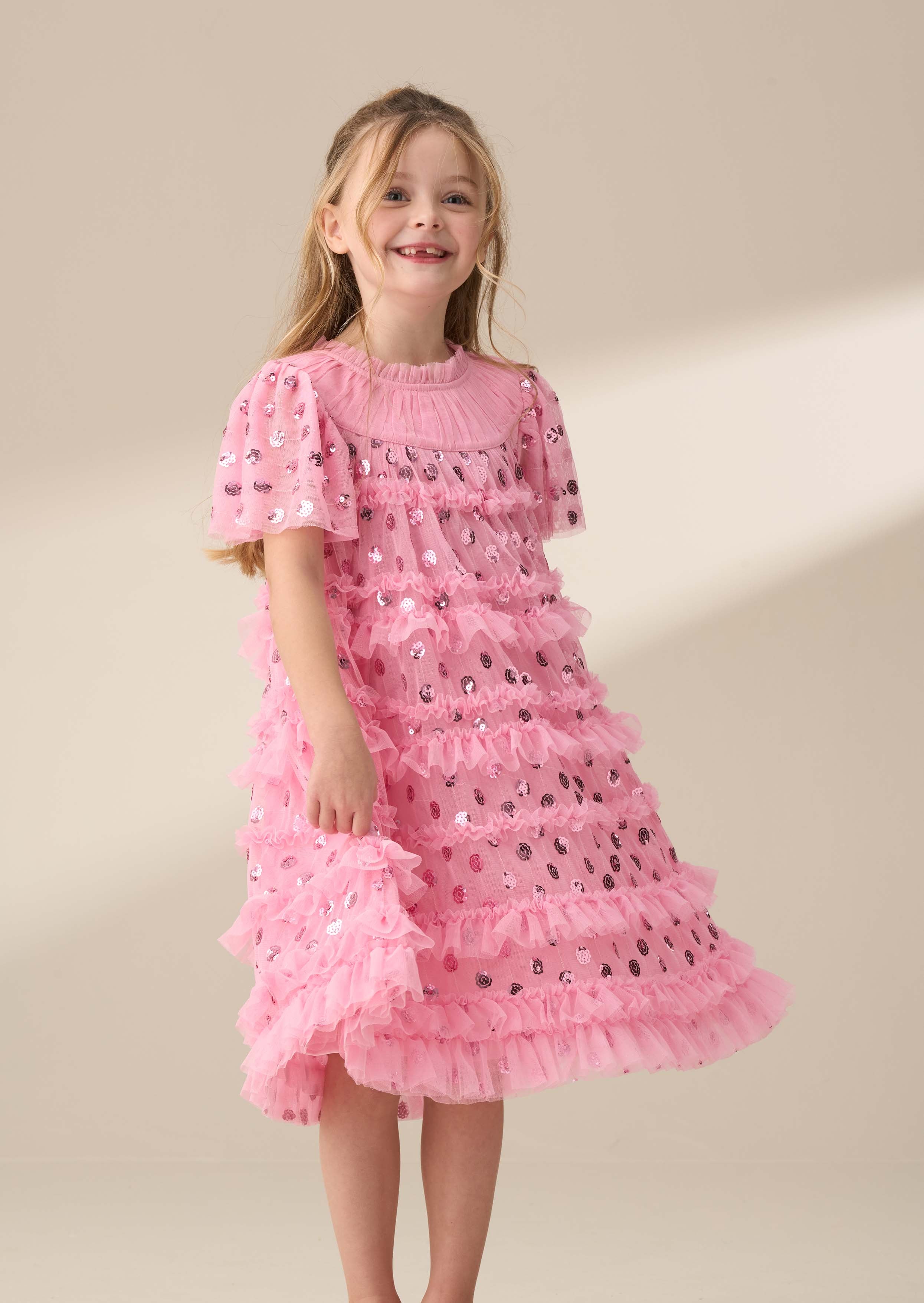 Bea Pink Mesh Frill Dress