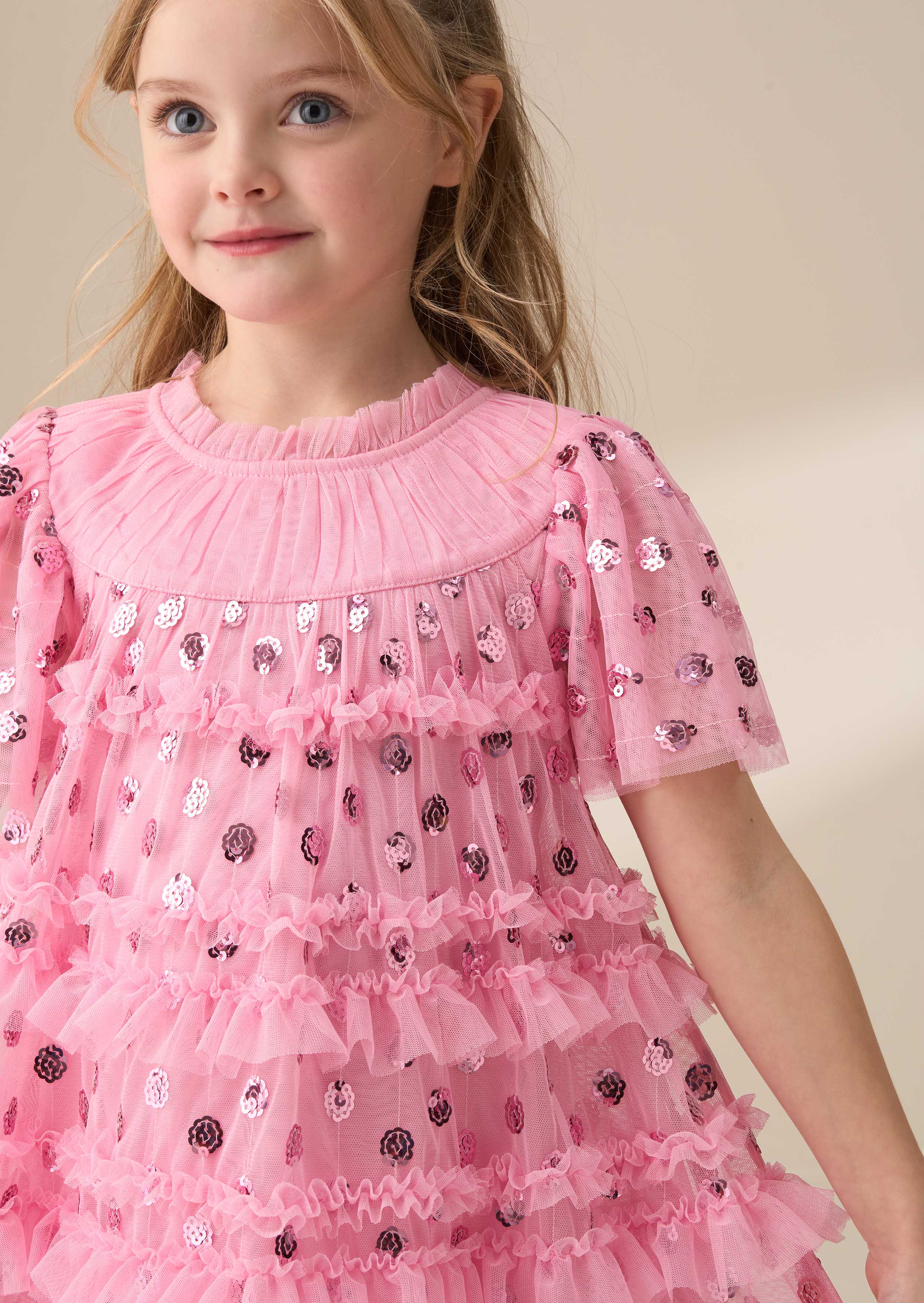 Bea Pink Mesh Frill Dress