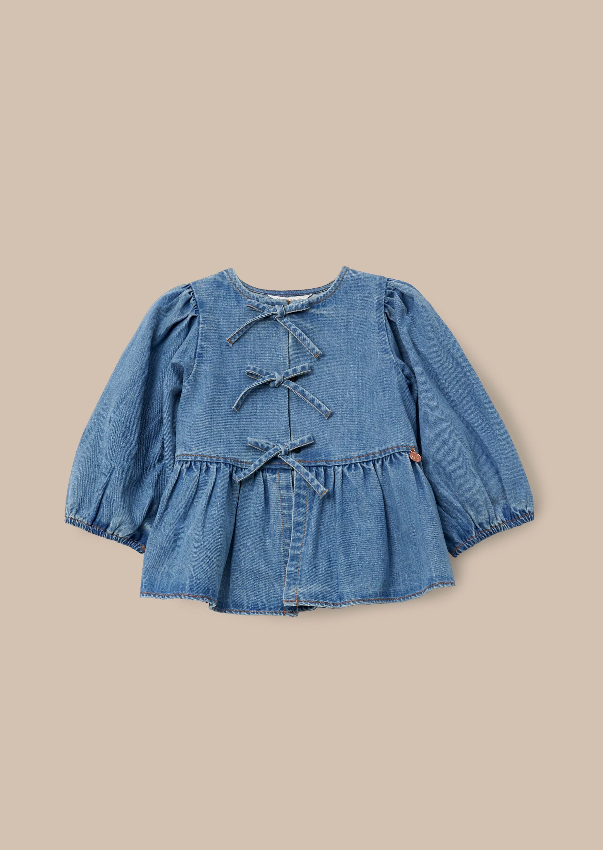 Rochelle Blue Denim Peplum Bow Top