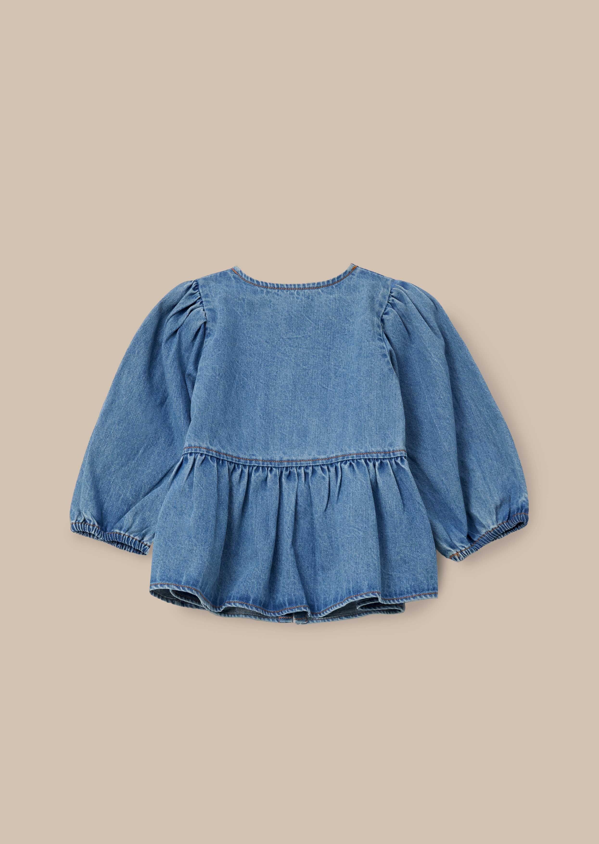 Rochelle Blue Denim Peplum Bow Top