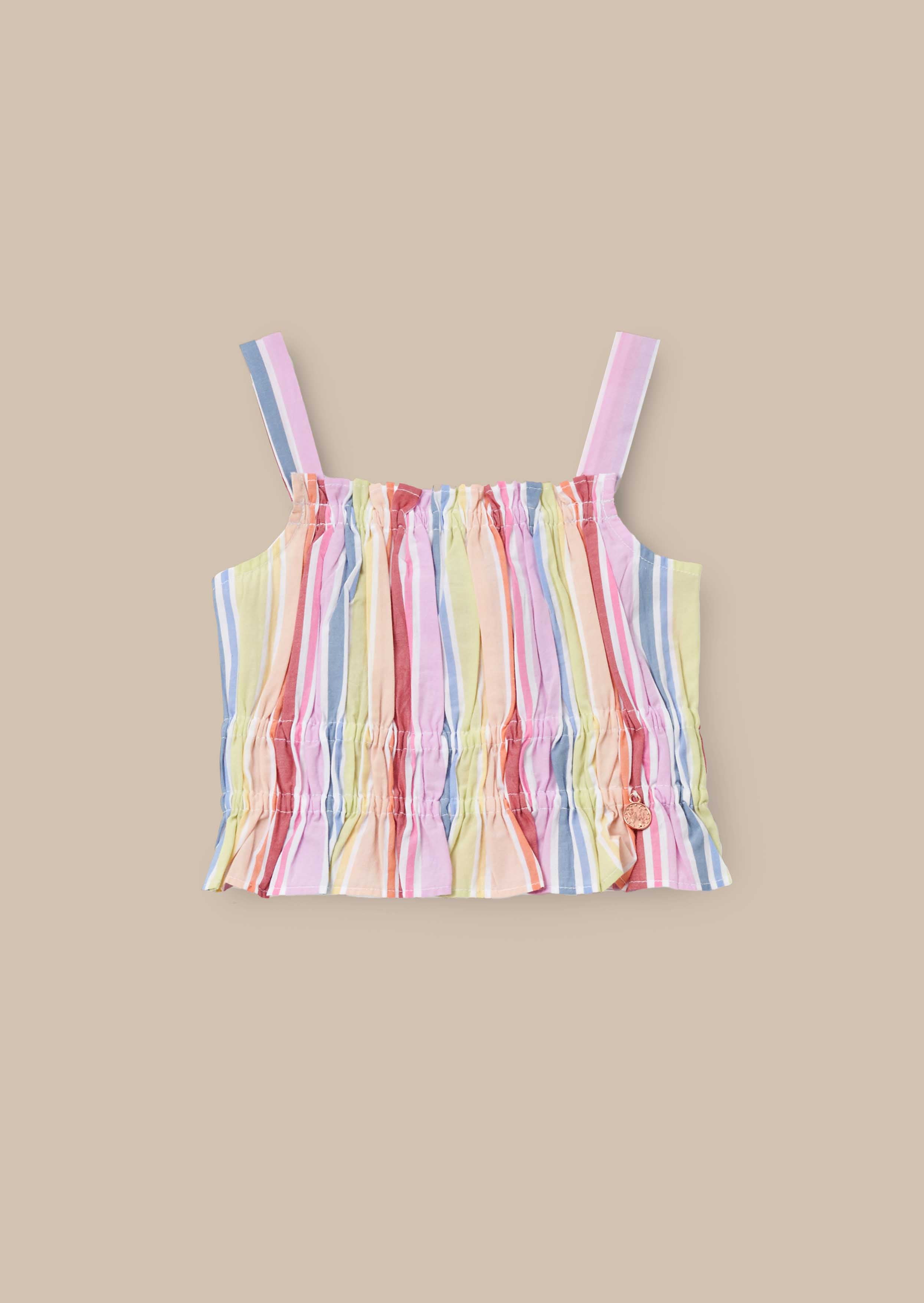 Faye Multi Stripe Shirred Top