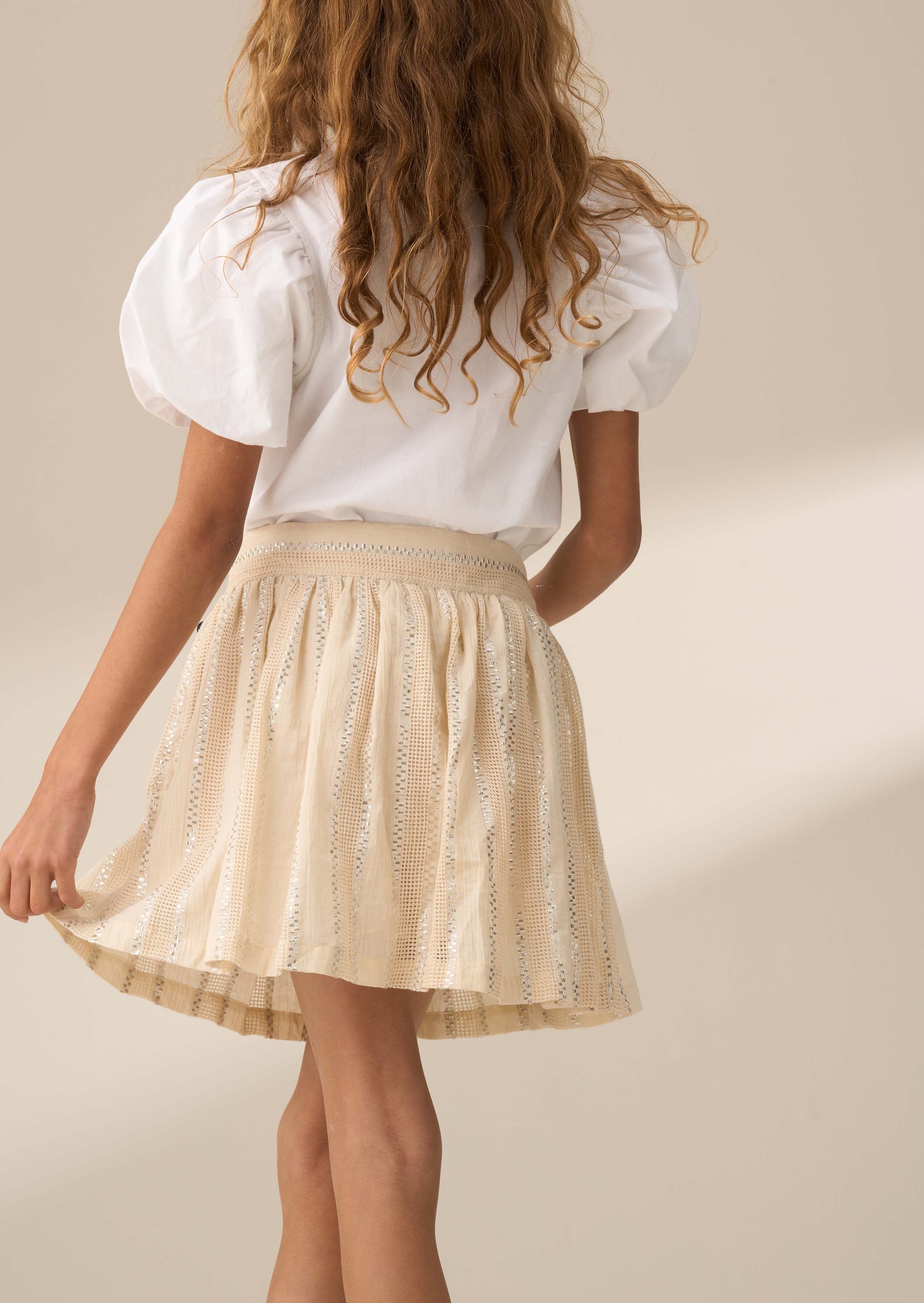 Ellie Cream Metallic Stripe Skort