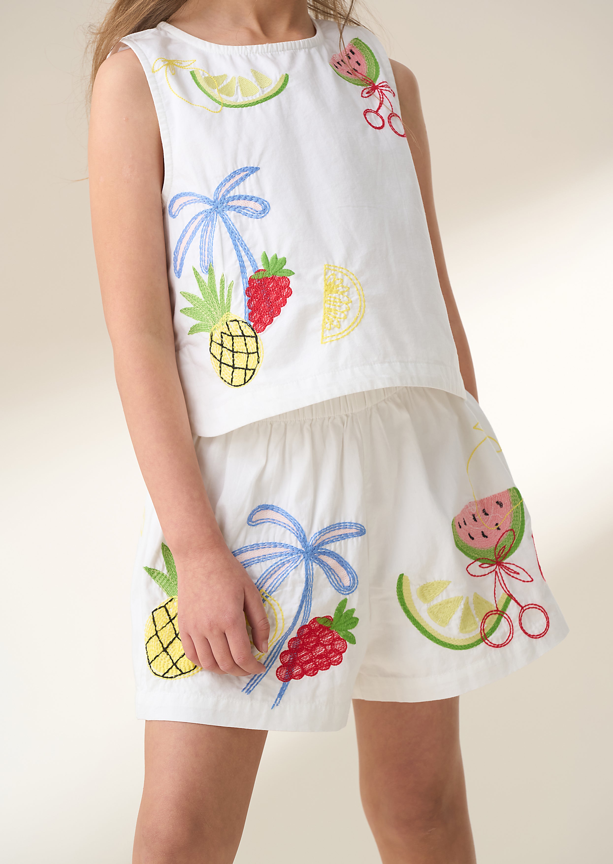 Emmie White Embroidered Shorts White