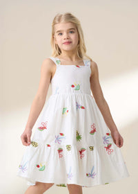 Emmie White Embroidered Fruit Dress