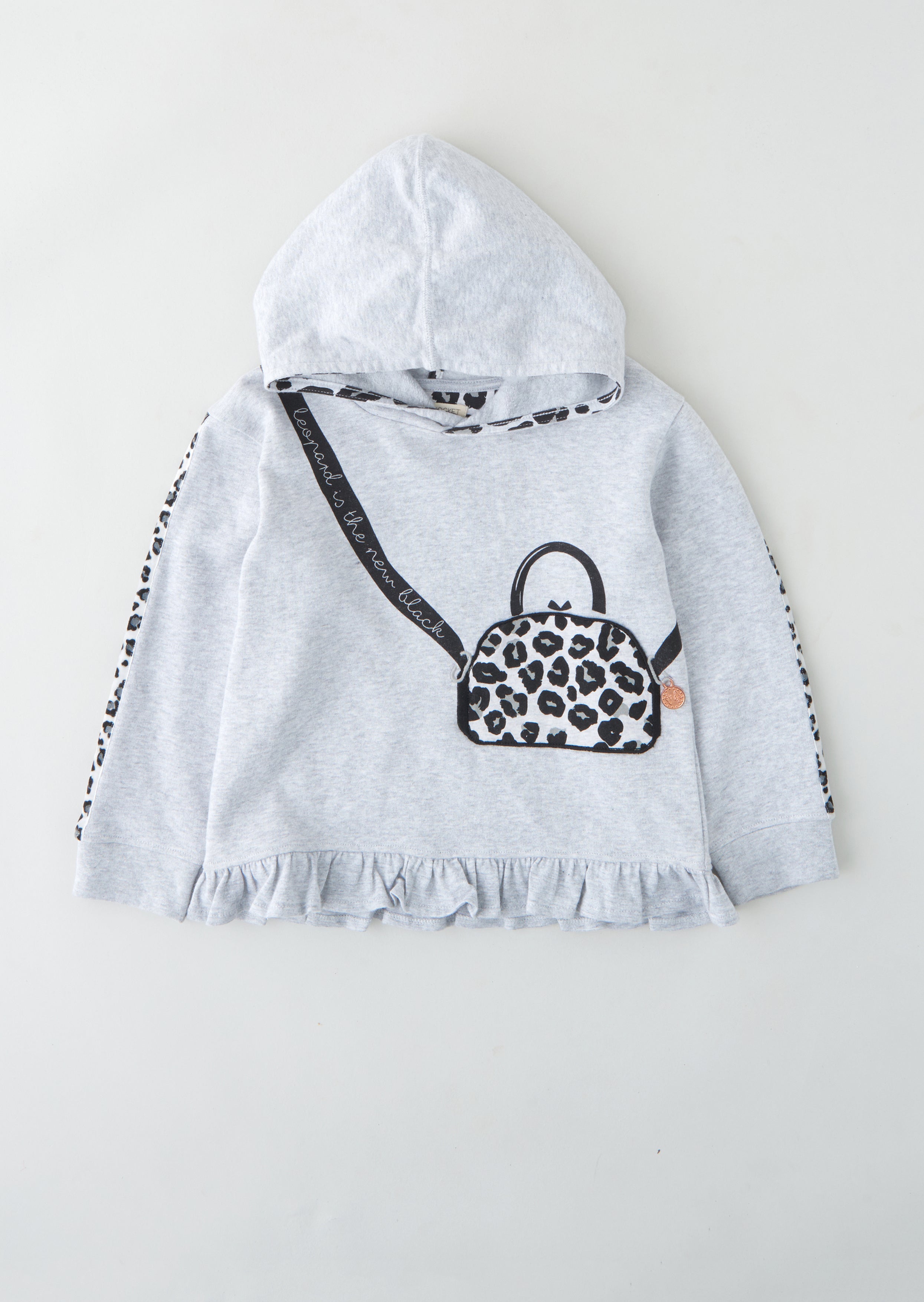 Baby Girl Handbag Printed Grey Hoodie