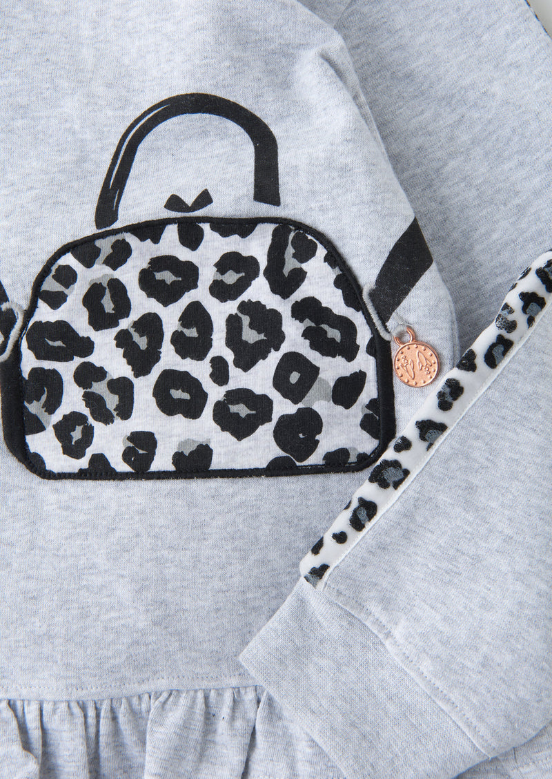 Baby Girl Handbag Printed Grey Hoodie