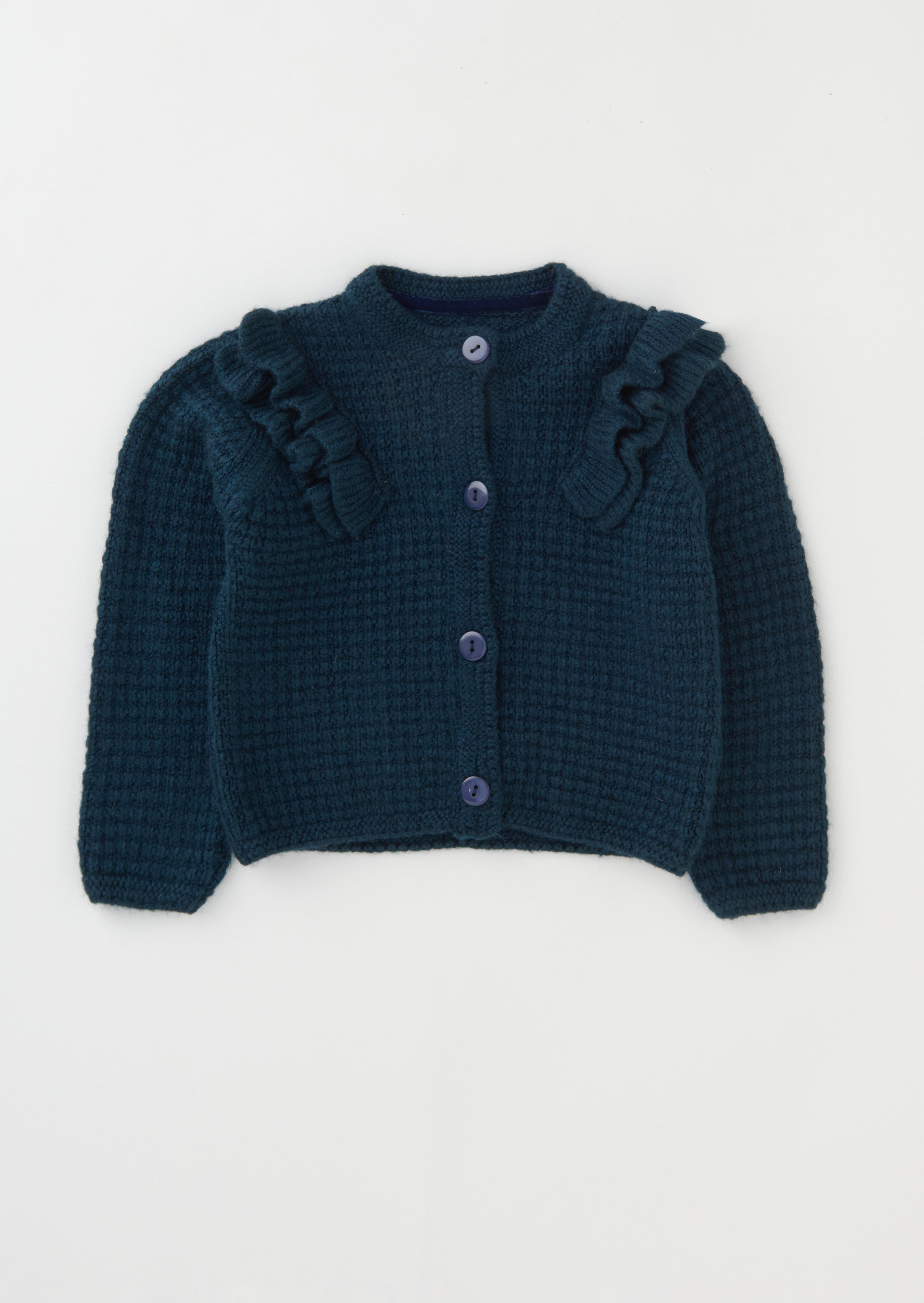 Baby Girl Solid Navy Sweater with Frill Shoulder