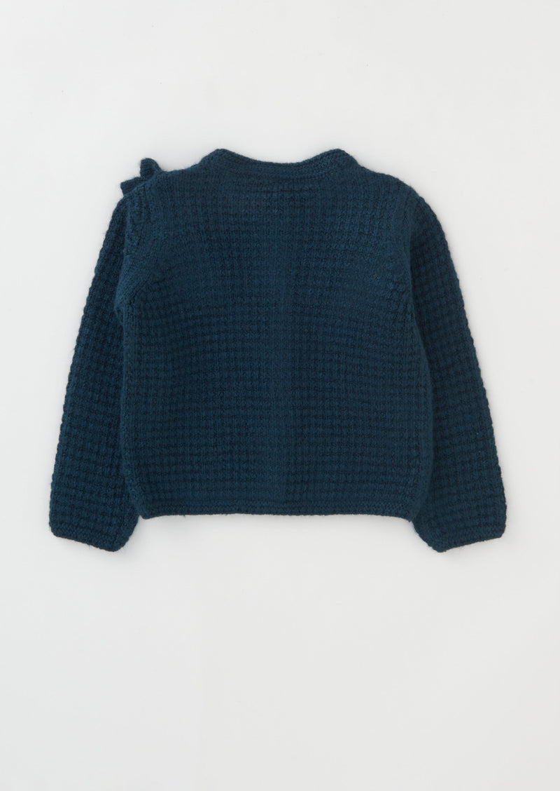 Baby Girl Solid Navy Sweater with Frill Shoulder