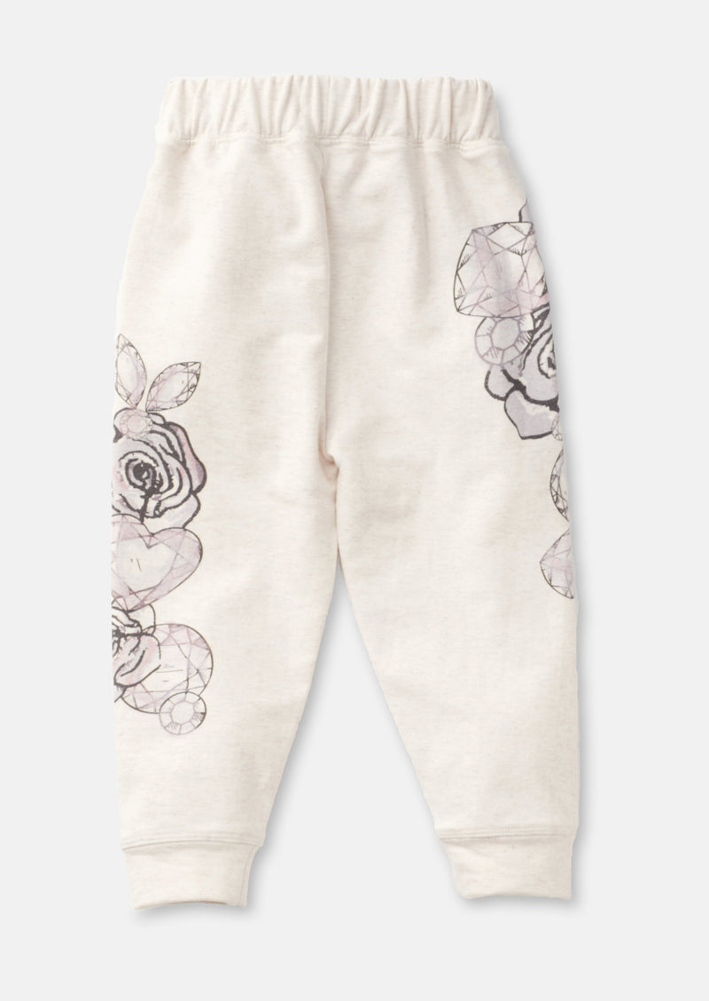Girls Floral Printed Cotton Cream Joggers