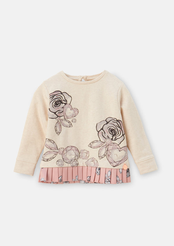 Girls Floral Printed Cotton Cream Sweatshirt