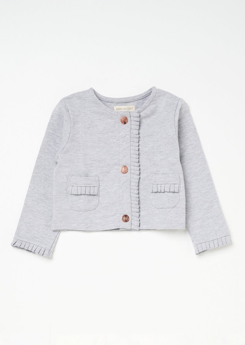 Girls Solid Grey Sweater with Pocket