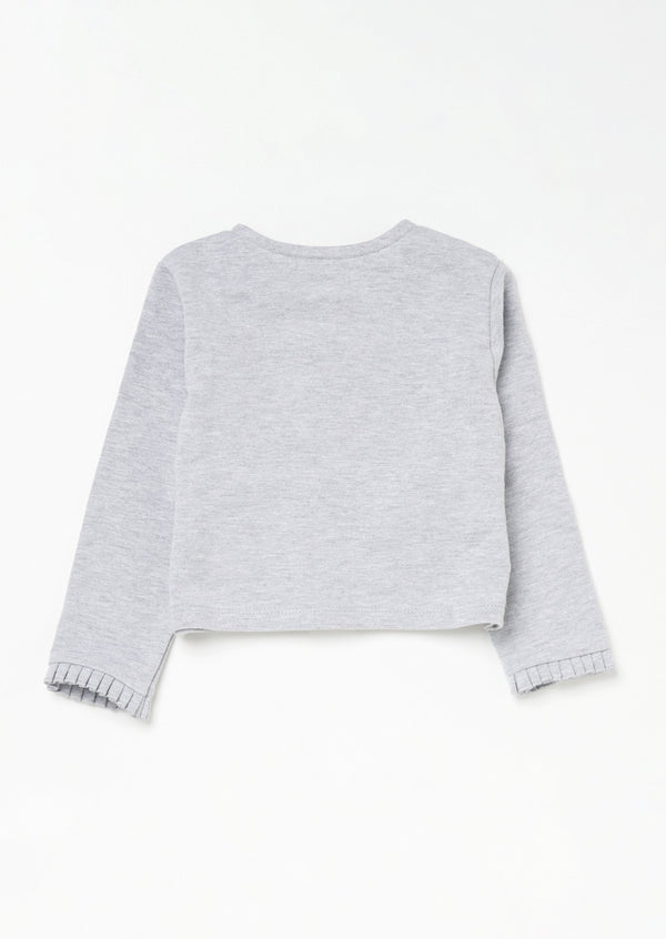 Girls Solid Grey Sweater with Pocket