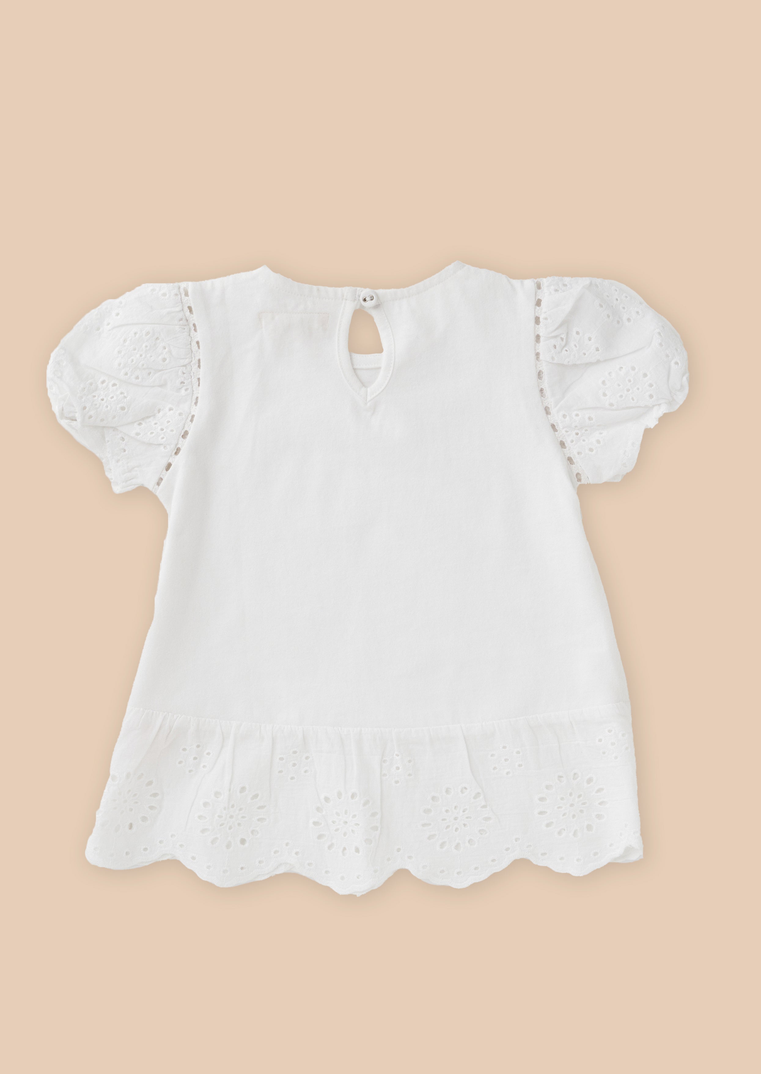 Baby Girl Embroidered Cotton White Top with Puff Sleeves