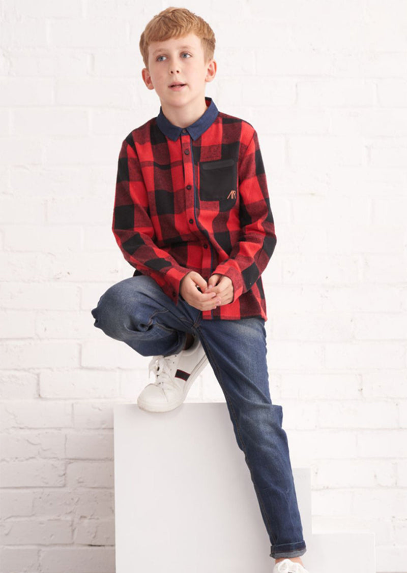 Boys Checked Full Sleeves Cotton Red Shirt