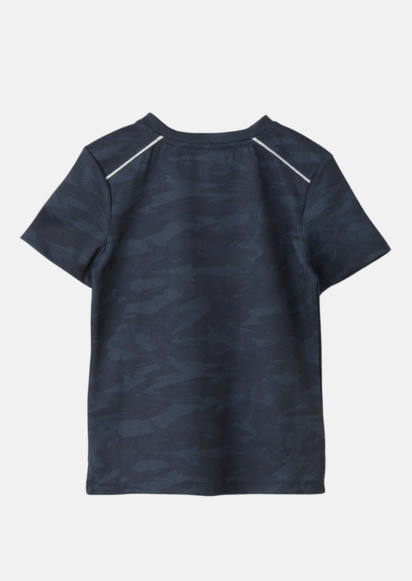 Boys Navy Camo Printed Sports T-Shirt
