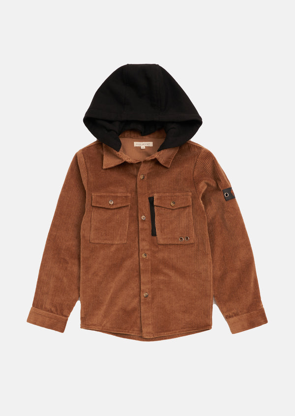 Boys Brown Full Sleeve Shirt with Hooded