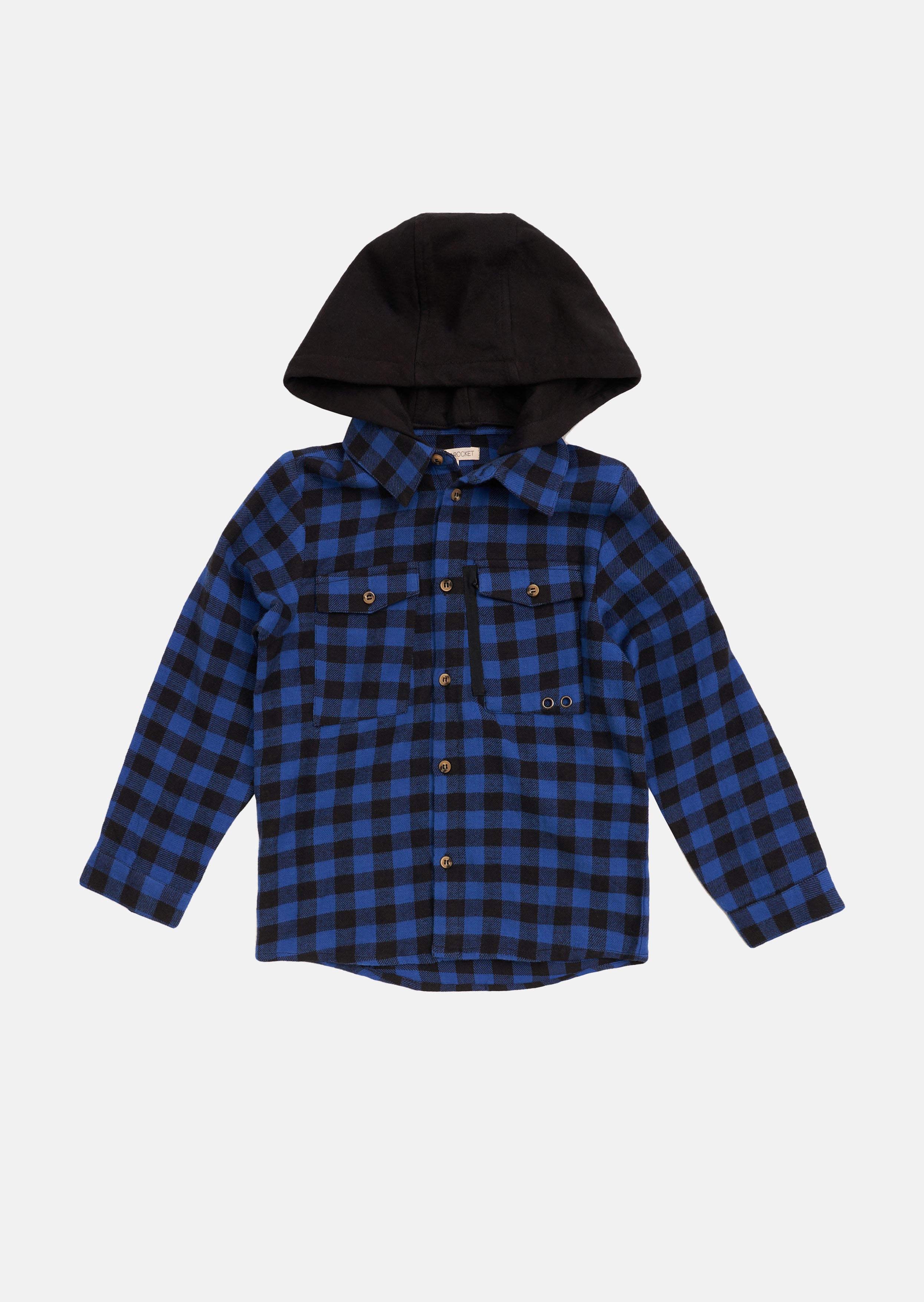 Boys Blue Checked Full Sleeves Shirt with Hooded