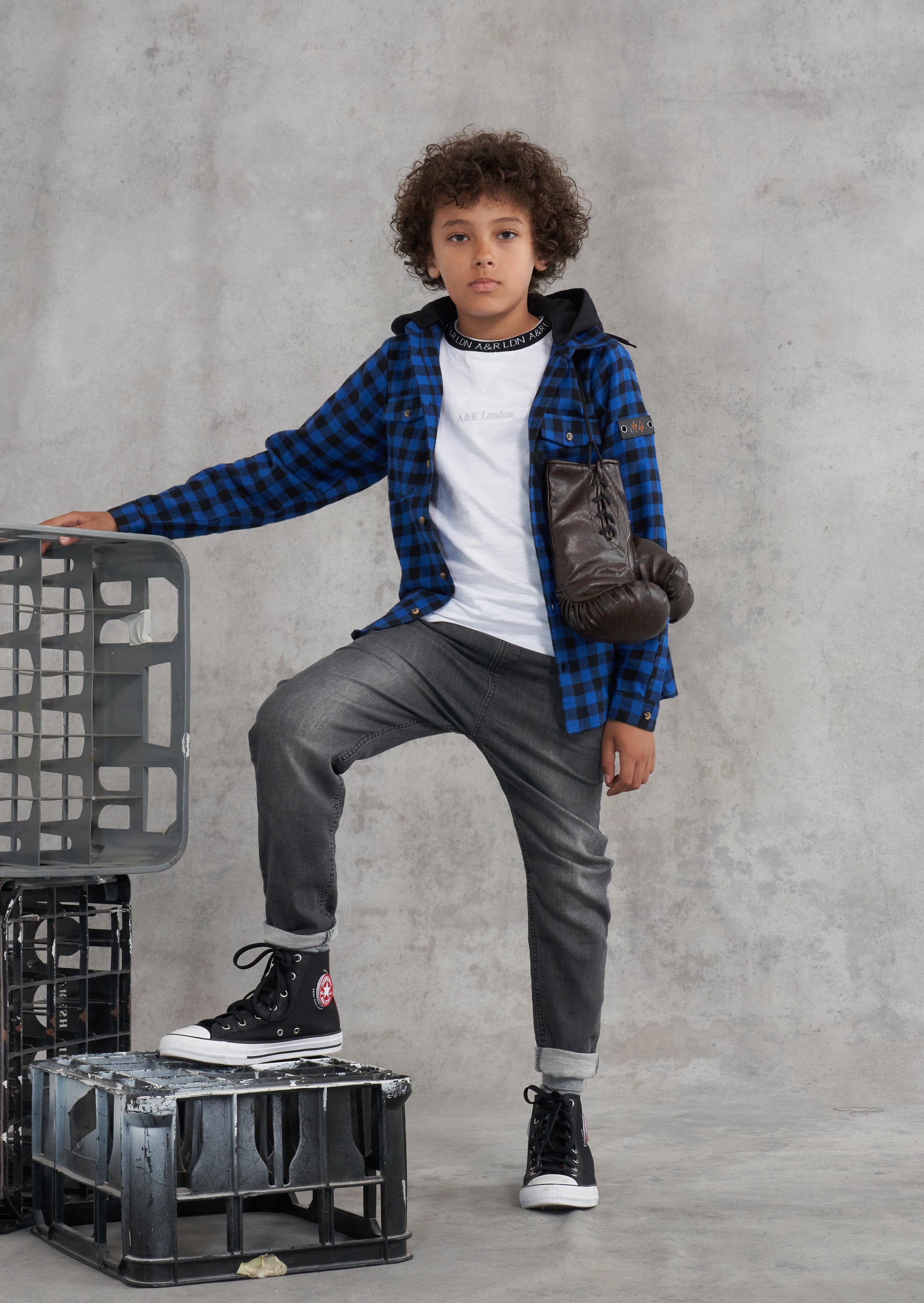 Boys Blue Checked Full Sleeves Shirt with Hooded