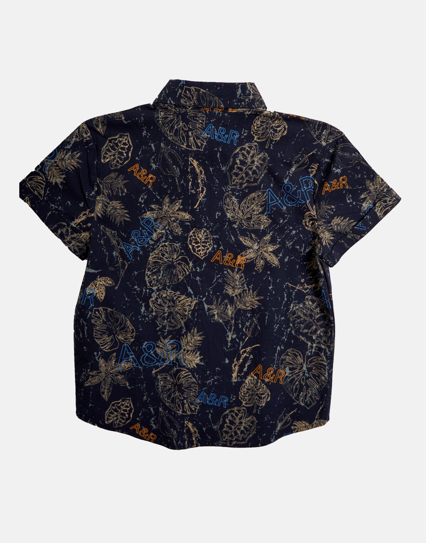 Boys Leaf Printed Half Sleeves Navy Shirt