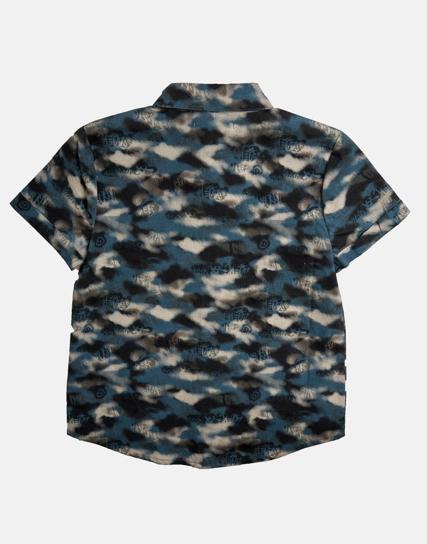 Boys Camo Printed Half Sleeve Blue Shirt