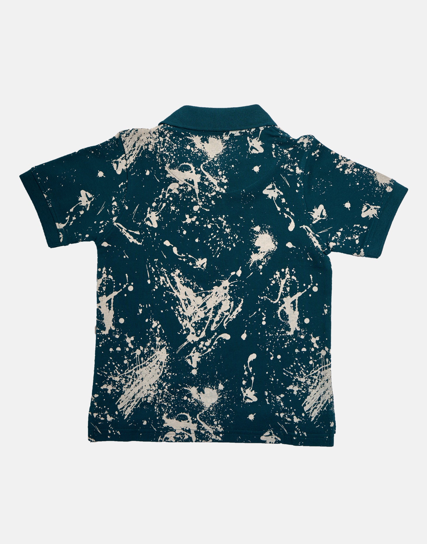Boys Paint Splat Printed Polo Collar Navy T-Shirt