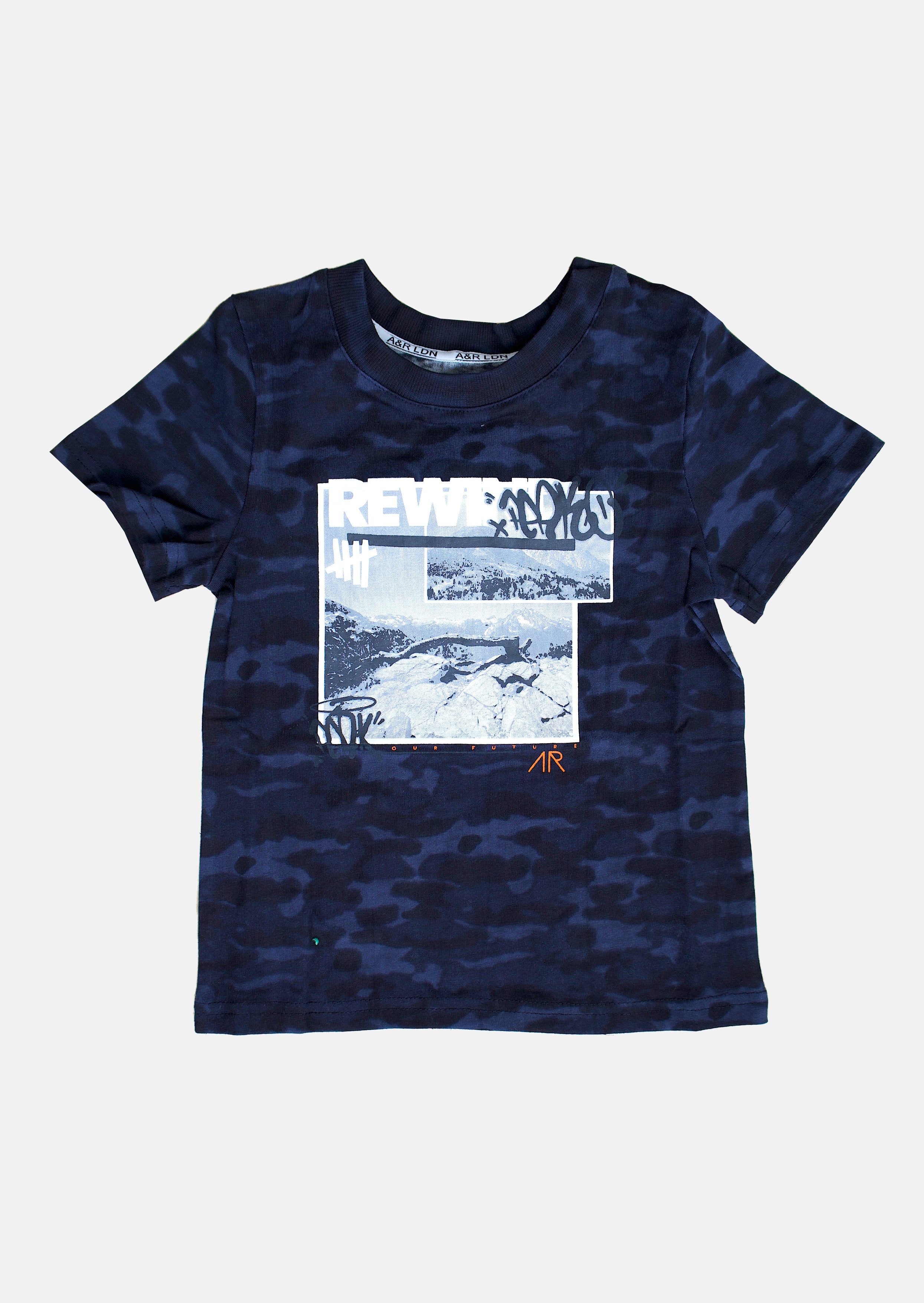 Boys Blue Rewind Nature Printed Graphic T-Shirt