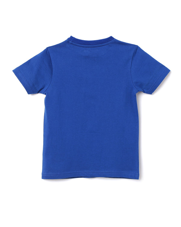 Boys Logo Printed Blue Round Neck T-Shirt