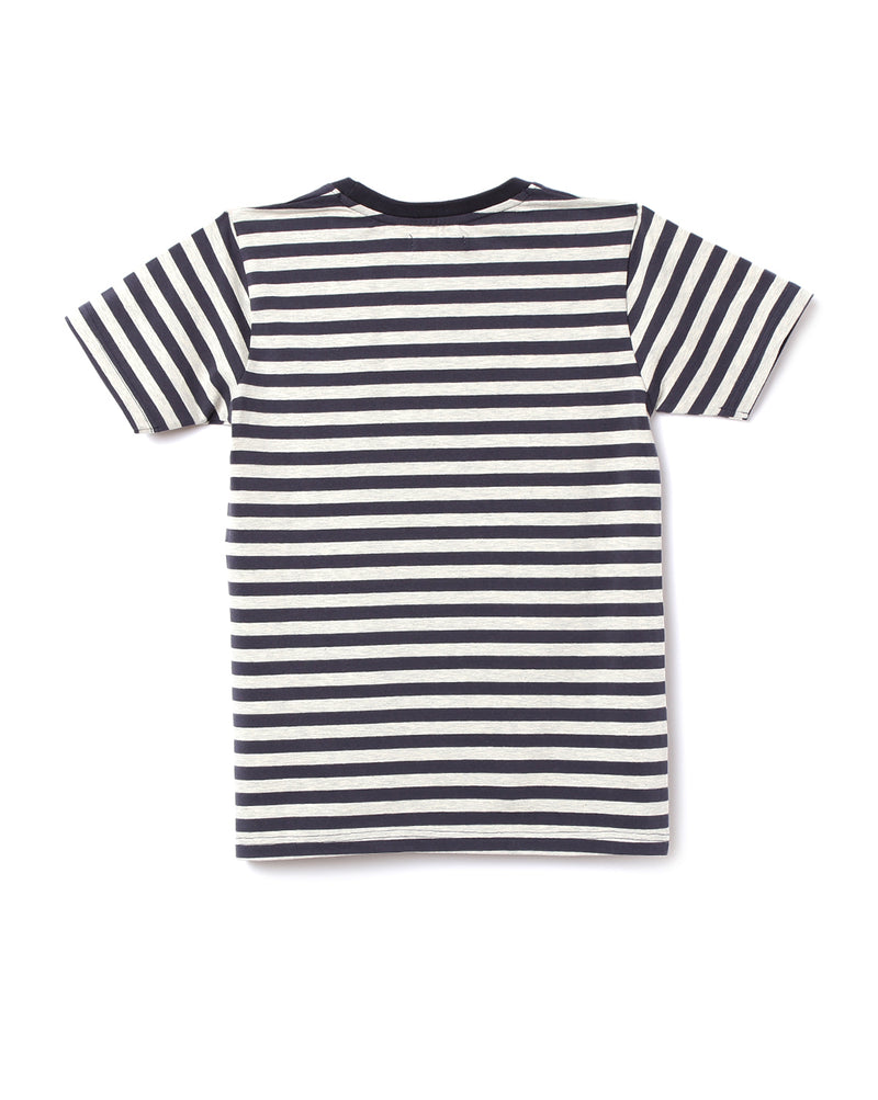 Boys Navy Striped Cotton Round Neck T-Shirt