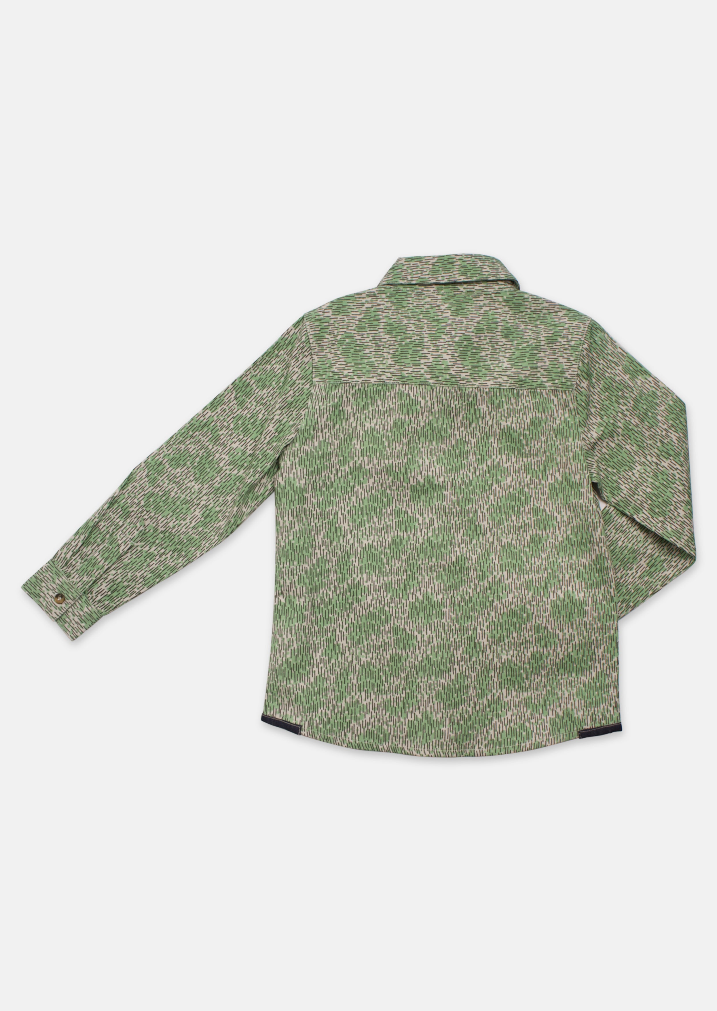 Boys Printed Full Sleeves Cotton Green Shirt