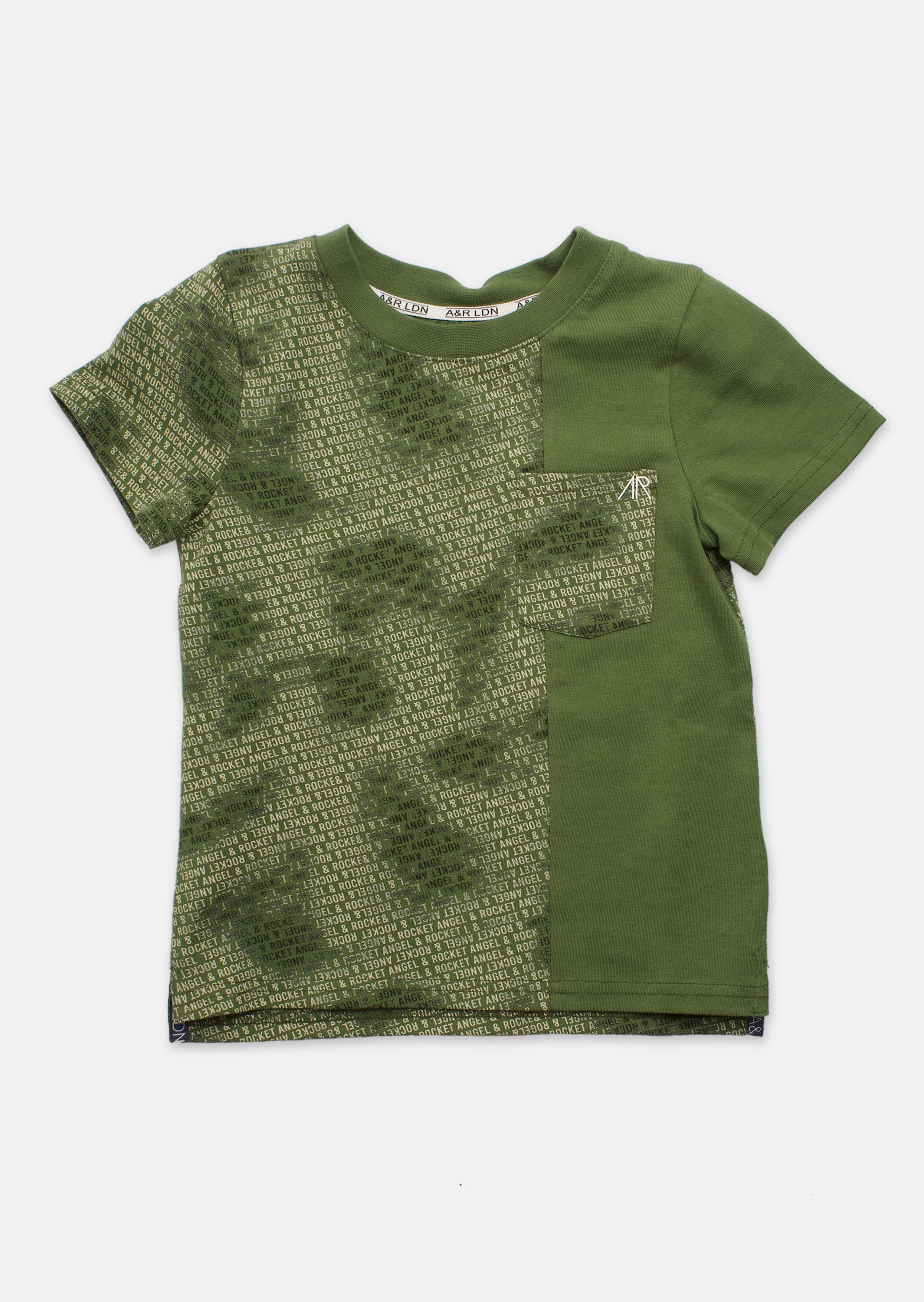 Boys Colour Block Printed Green T-Shirt with Pocket