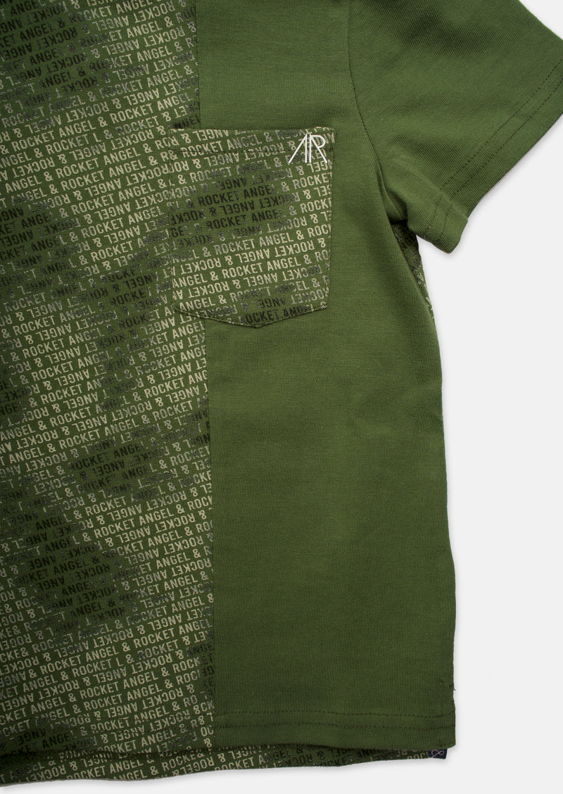 Boys Color Block Printed Green T-Shirt with Pocket