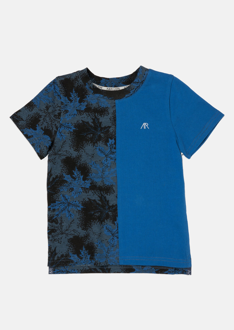 Boys Color Block Printed Blue T-Shirt