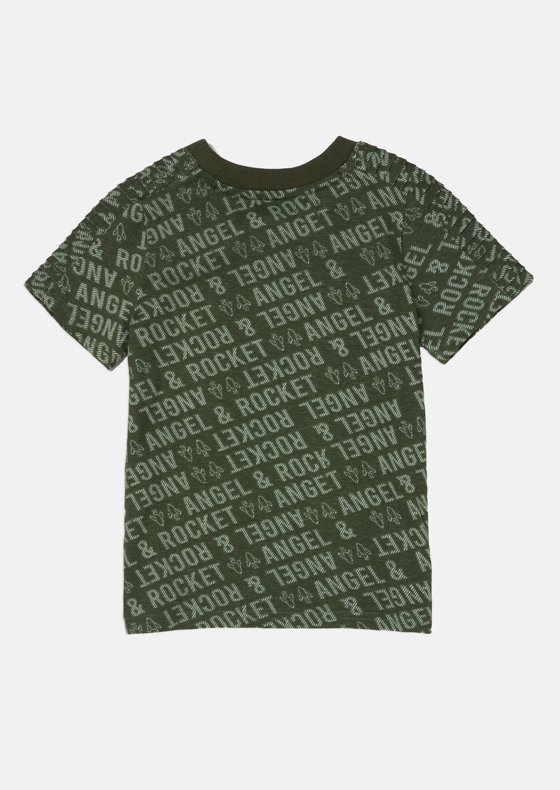 Boys Brand Slogan Printed Green T-Shirt