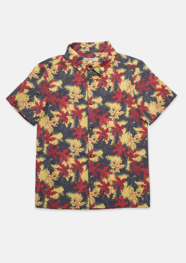Boys Leaf Printed Cotton Half Sleeve Shirt