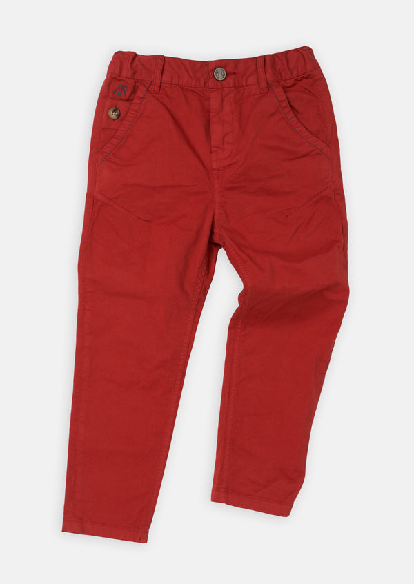 Boys Cotton Red Smart Pants