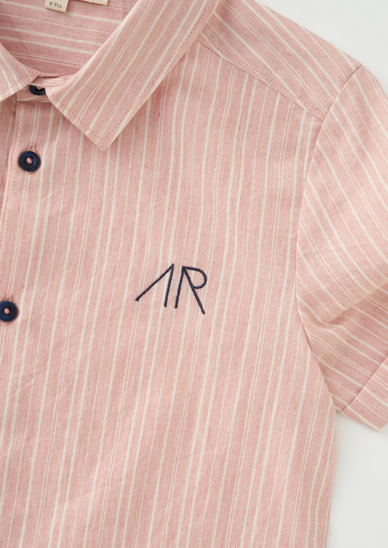 Boys Classic Pink Striped Half Sleeve Smart Shirt