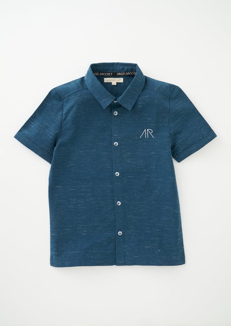 Boys Classic Blue Textured Half Sleeve Smart Shirt