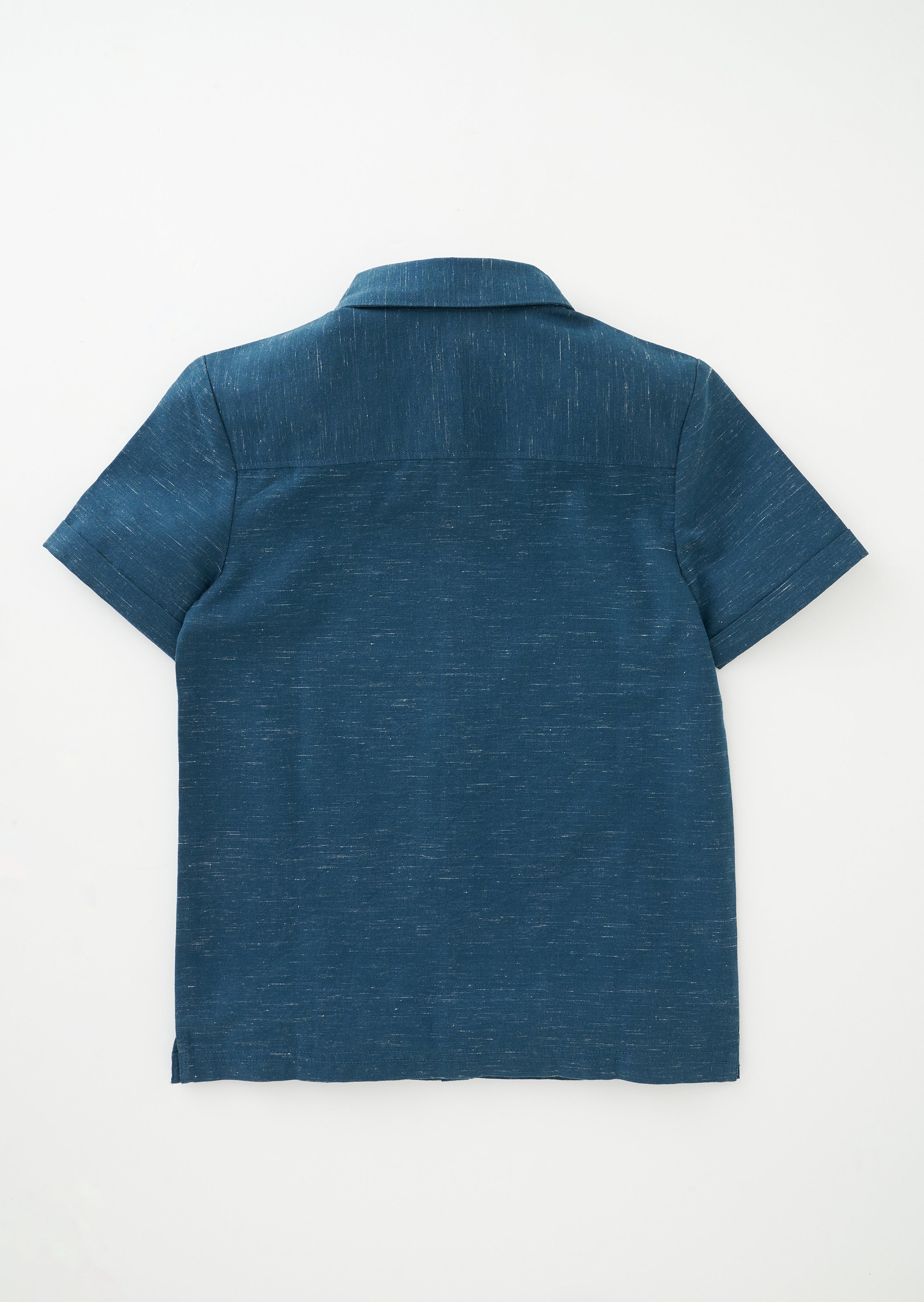 Boys Classic Blue Textured Half Sleeves Smart Shirt
