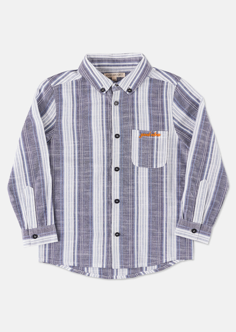 Boys Cotton Blue Striped Full Sleeve Shirt