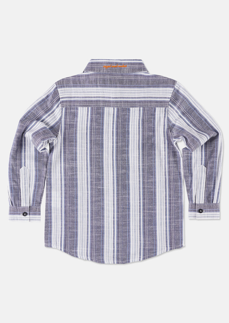 Boys Cotton Blue Striped Full Sleeve Shirt