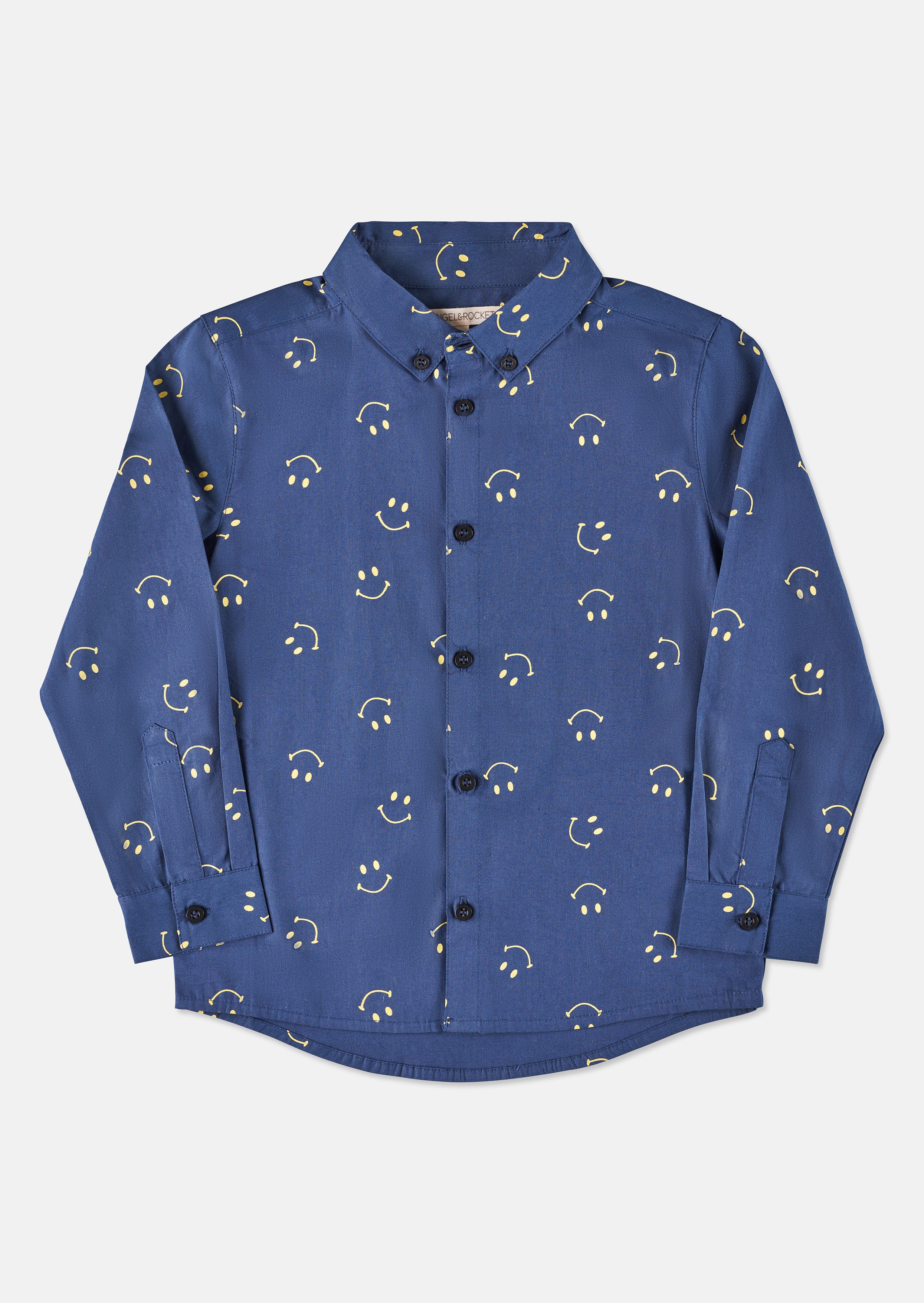 Boys Smile Printed Full Sleeves Blue Shirt