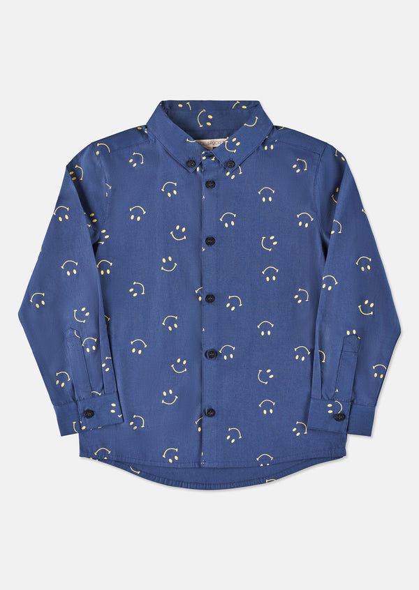 Boys Smile Printed Full Sleeve Blue Shirt